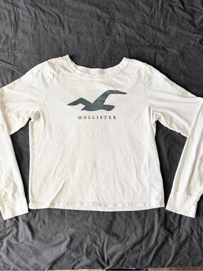 Hollister White Sleep Logo Long Sleeve Tee